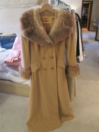 Full-Length Coat, Double Breasted, with Fur Collar and Cuffs, Camel Color