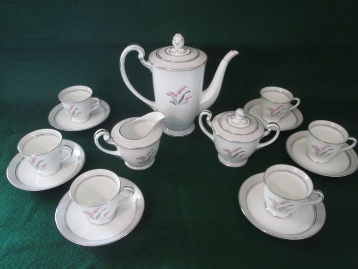 Vintage Noritake Demitasse Set, "Pink Lily of the Valley" Pattern, 17 Pieces