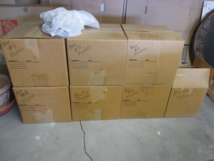 7 Boxes all filled with Collectible Plates.  We are trying to get them unloaded for the sale if room permits!