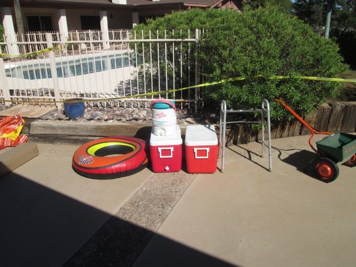 Ice Chests, Rolling Fertilizer, Pool Toys