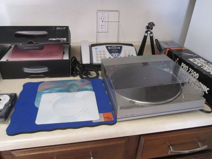 Back Left: Acer Aspire 1 Laptop, NIB, Pink. Fisher Turntable.