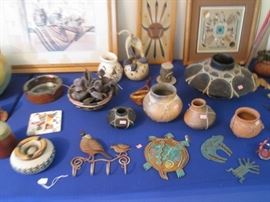 Southwest and Native American Style Accessories, Pottery, Sand Paintings, Metalwork and Framed Art