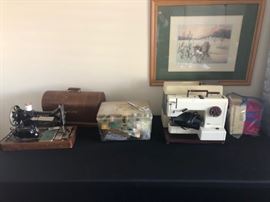 Older Singer Sewing Machine in Bentwood Case, Works, too! Also Vintage Pfaff Sewing Machine #1209, Synchromatic, made in Germany