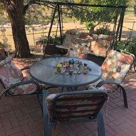 Patio Table/4-Chairs with Cushions. Full-Size Swing.