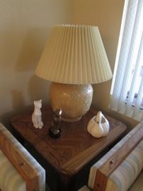 Wood End Table and Table Lamp + Cats & Ducks