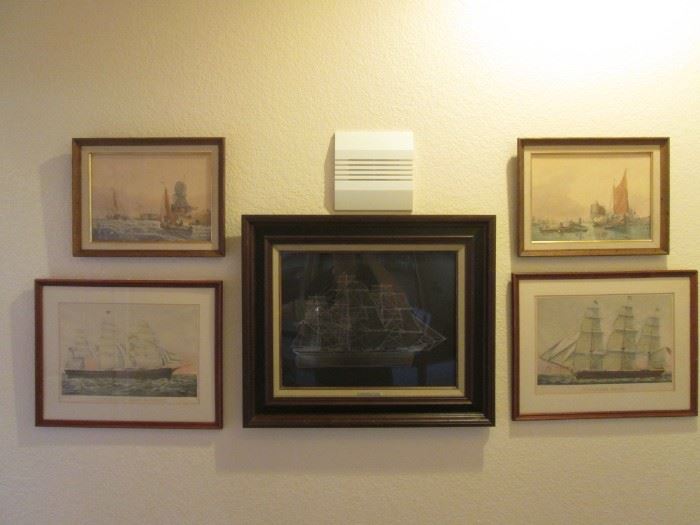 Top 2 Pieces on Right & Left:  Late 1800's Europe Harbor Water Colors                                                                               Bottom 2 Pieces on Right & Left:  Currier & Ives