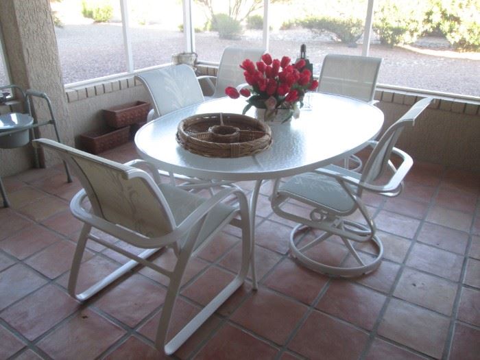 Oval Patio Table with 5-Chairs & 1-Ottoman