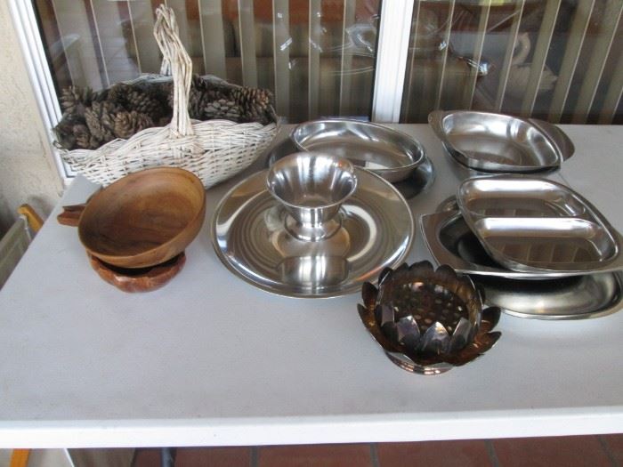 Chrome, Silver Plate, Wood and Baskets