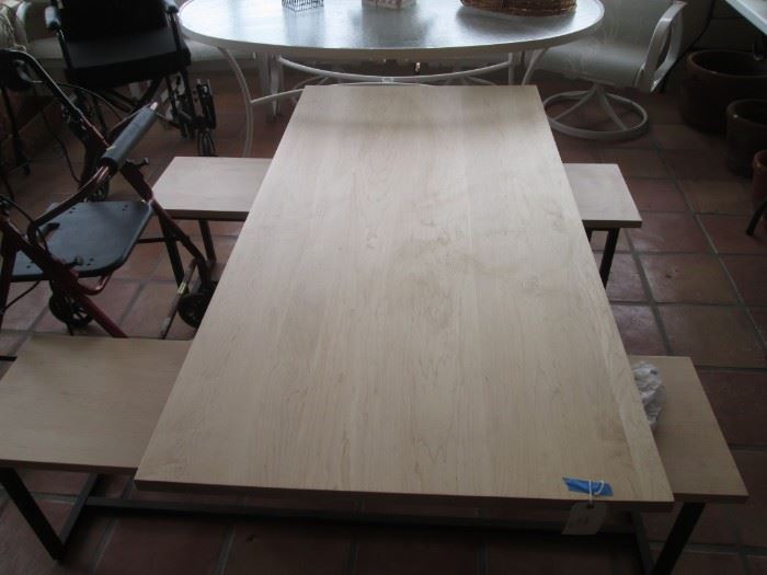Birch Table and Benches - This is a Gorgeous piece of wood and brand new.   Great for Farmhouse Kitchen, Arizona Room, etc. Legs need to be attached to table (hardware is at check out desk)