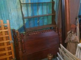 Beds with solid hard wood head and foot boards, Wood dispaly shelf, 