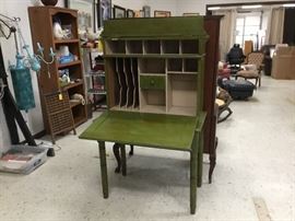 Vintage desk with cubbies and drop- down leaf - has been painted but can be stripped to original wood.