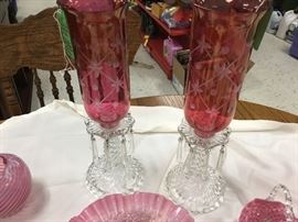 Great glass candle sticks - pair