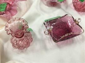 Pretty pink & white blown glass - Fenton I think on several pieces