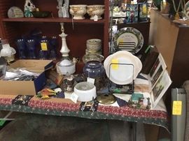 Light fixtures, urn, glasses, pictures, gravy boat