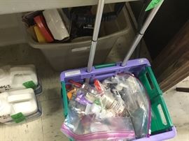 Miscellaneous bagged items in container