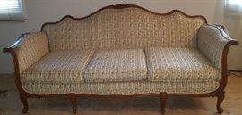 A Second Antique French Settee, Carved Wood Frame, Newer Upholstery