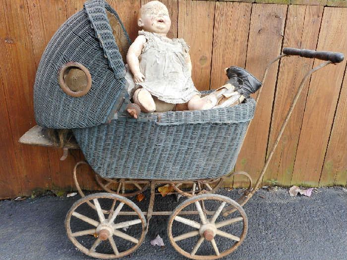 ANTIQUE BUGGY AND "TLC" DOLLS