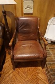 Leather Chair with wooden arms and legs