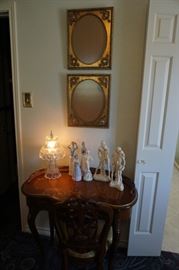 Decorative Vanity and Chair with collectible figurines