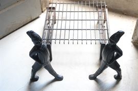 Vintage Prussian soldier Andirons with grill.