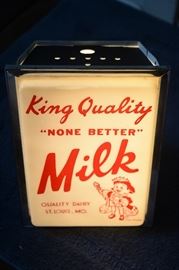 New old stock vintage 1950s-60s King Quality Dairy lighted display.