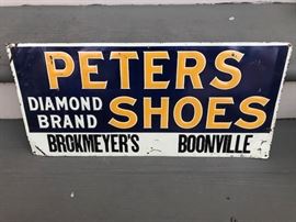 Vintage tin Peters Shoes sign.