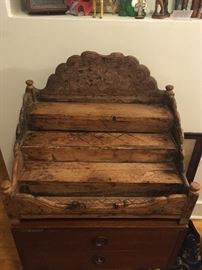 Very Rare 17th/18th Century Table Top Mercantile Display Stand With Hand Carved & Hand Embellished Wood.