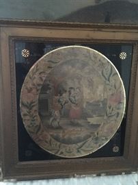 18th century Needlepoint On Silk Of Colonial Family In Original Frame.