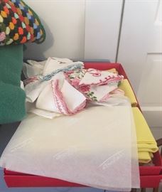 Many Handstitched Linens, Blankets, Quilts And Vintage Bedding.