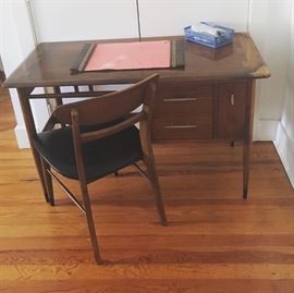 Rare Lane Walnut (Alta Vista VA) Mid Century Modern Desk and Chair With Matching Inlay.
