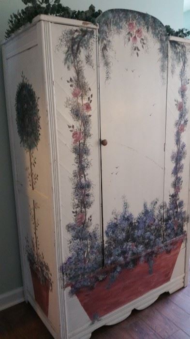 Beautiful Painted Wood Wardrobe It is 5 foot 6 In The Center and 40 Inches Wide