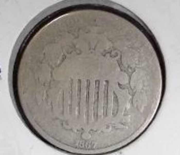 1867 Shield Nickel, NO RAYS