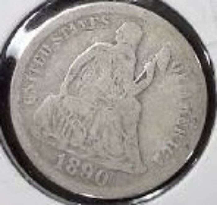 1890 Seated Liberty Dime, VG Detail