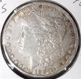 1887 S Morgan Silver Dollar, XFAU Detail