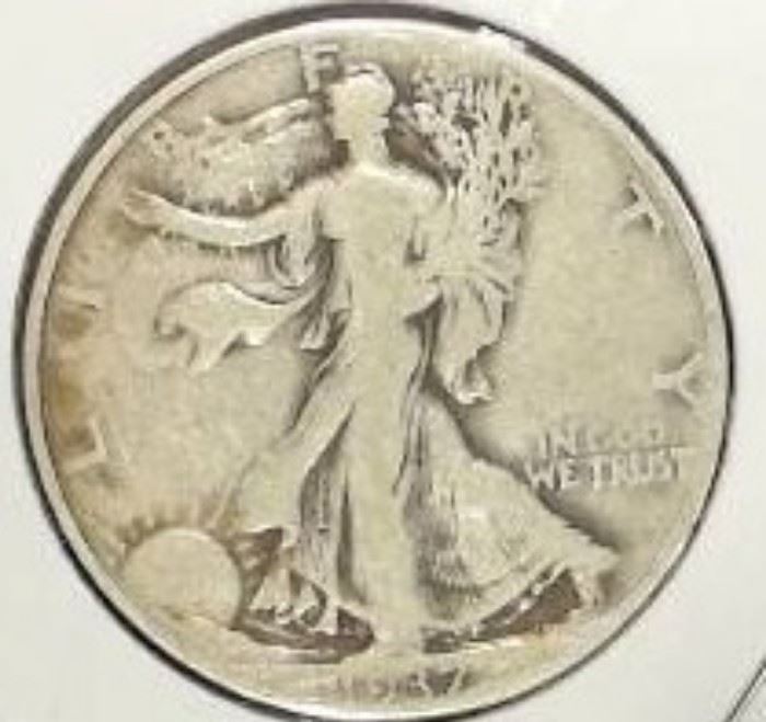 1937 Walking Liberty Half Dollar, Good Detail