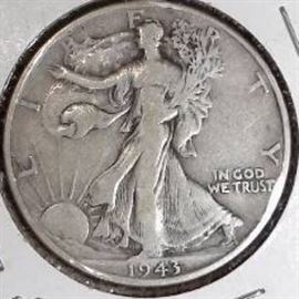 1943 Walking Liberty Half Dollar, FXF Detail