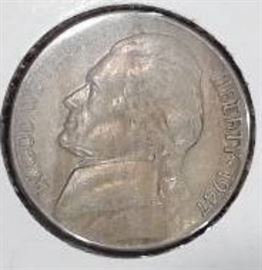 1947 D Jefferson Nickel, XF Detail