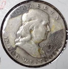 1957 D Franklin Half Dollar, XF Detail