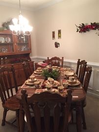Dining room table w/six chairs - Franciscan Earthenware Apple Pattern hutch with matching dry sink