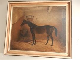 EQUESTRIAN PAINTING DEPICTING HORSE IN STALL BY EDWIN A FOX