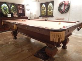 BRUNSWICK-BALKE-COLLENDER-C ANTIQUE MONARCH BILLIARDS TABLE