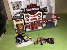 Snow Village houses - Harley Davidson store