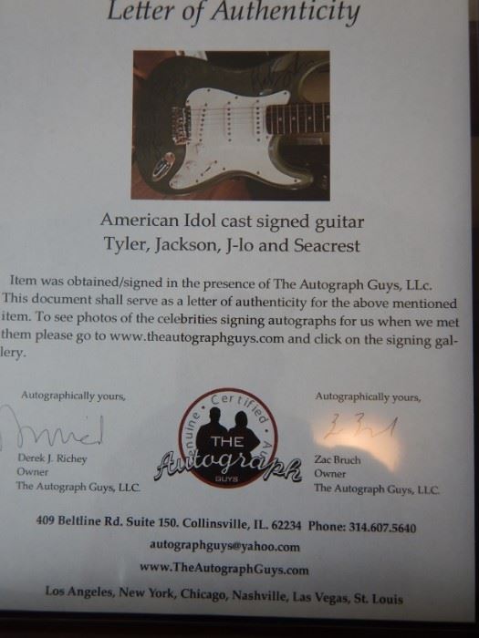 AMERICAN IDOL CAST SIGNED GUITAR BY TYLER, JACKSON, J-LO AND SEACREST