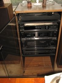 vintage stereo equipment, turntable, tuner, dual cassette deck, etc...