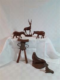 Wooden Hand-craved Animals with Vintage Headrest https://ctbids.com/#!/description/share/55773