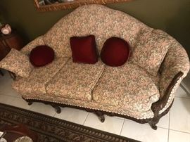 Antique carved wood frame, custom sofa-excellent condition............