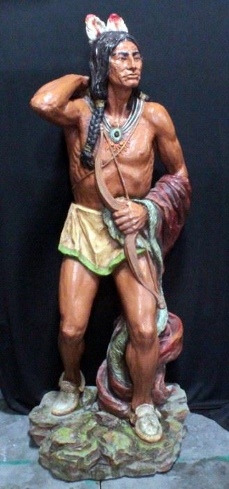 Resin Cast And Painted Store Front Indian, Bottom Marked Rutlander, 72"H x 30" Base Dia