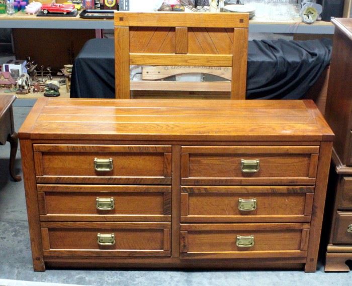 Six Drawer Dresser With Mirror, 77"H x 56"W x 18"D
