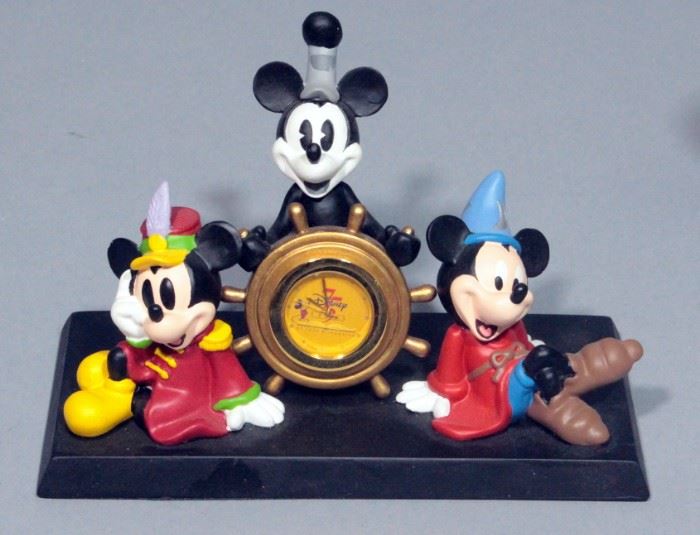 Walt Disney Clocks Qty 3, Mickey Ears Alarm Clock, Mickey Alarm Clock In Original Box And 75 Year Disney Clock