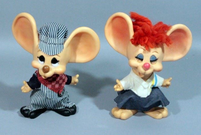 Vintage Huron Products Co Big Eared Mouse Vinyl Banks Qty 2, Male Sante Fe RR Engineer
